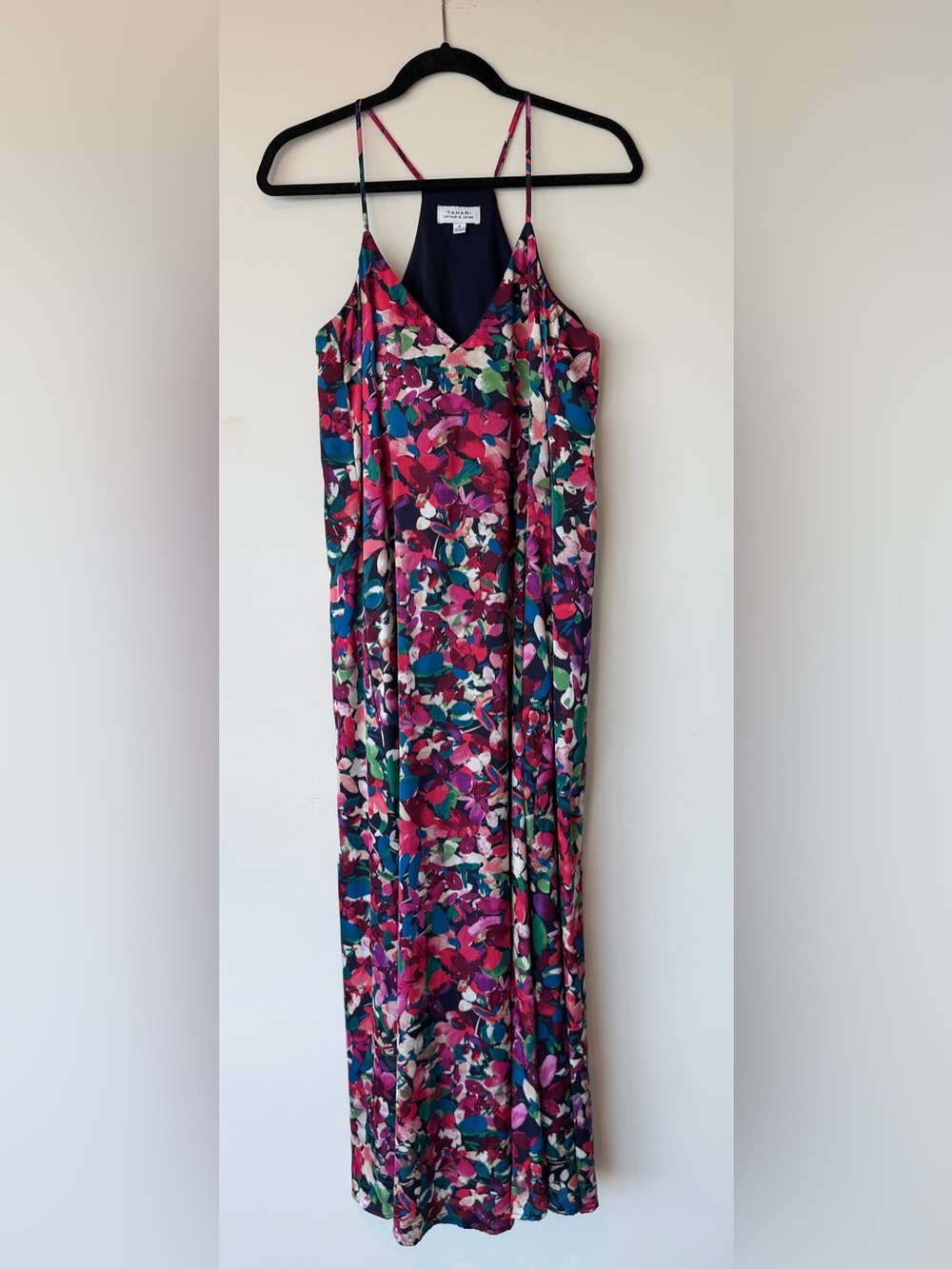 Tahari Arthur S. Levine Vibrant Floral Maxi Dress in Fuchsia, Teal & Navy